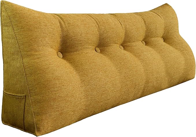 Triangle Reading Pillow Wedge Headboard Pillow California King Perfect as Bed Rest Back Support Pillow Sitting Up in Bed Padded Headboard Wall Cushion with Removable Linen Cover Yellow