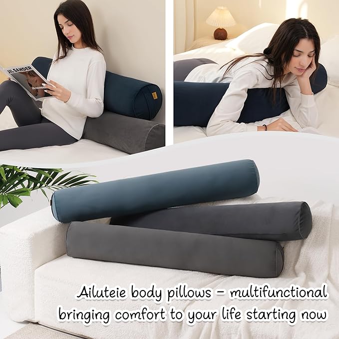 Long Round Body Pillow for Adults – Bolster Pillow for Bed, Cervical Roll Pillow, Firm Support for Sleeping,39 x 7.87 Inches,Teal Blue