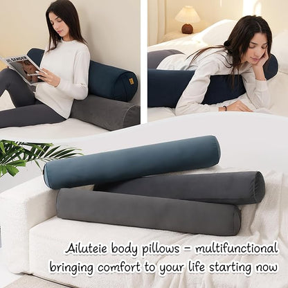 Long Round Body Pillow for Adults – Bolster Pillow for Bed, Cervical Roll Pillow, Firm Support for Sleeping,59 x 7.87 Inches,Teal Blue
