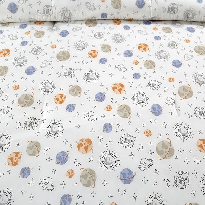 SDIII Planet Space Comforter Queen Set 3 Pieces, Silky Breathable Microfiber and Spandex, Space Themed Bedding Set Queen for Boys Girls Kids Teens