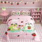 Cartoon Frog Comforter Set Twin Size Red Mushroom Strawberry Bedding Bedroom Decor Cute Stars Cloud Pink Grid Quilt Kawaii Animals Plants Duvet Insert 2pcs (ZZRS2949ZMD-BZ_USt)