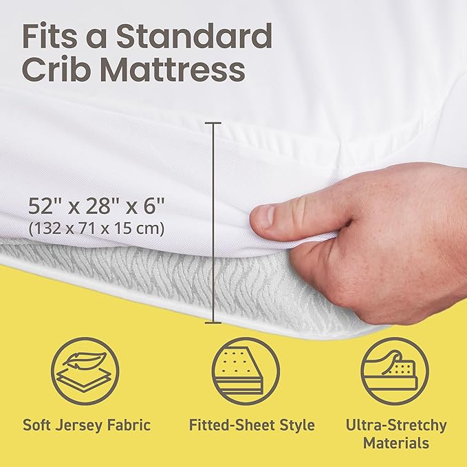 SafeRest Waterproof Mattress Protector Crib Size – Absorbent Breathable Soft Fitted Bed Cover with Stretchable Pockets – Machine Washable Crib Mattress Cover