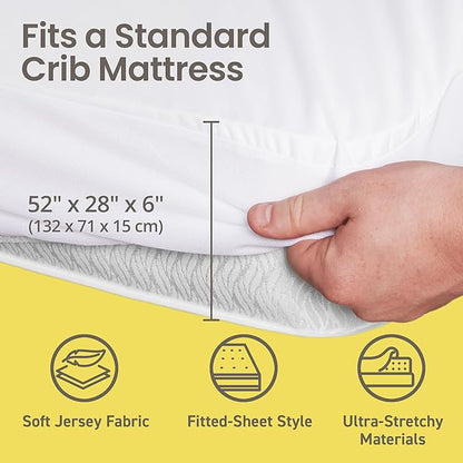 SafeRest Waterproof Mattress Protector Crib Size – Absorbent Breathable Soft Fitted Bed Cover with Stretchable Pockets – Machine Washable Crib Mattress Cover