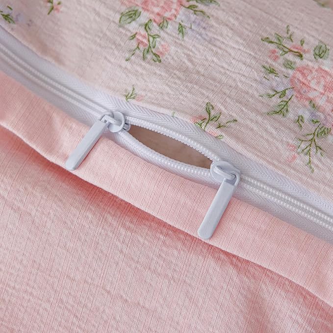 King Size Duvet Cover Floral Luxury Soft Brushed Microfiber Crinkle Gauze Fabric 3 Pieces Bedding Set Flower Pattern Duvet Cover King with Zipper Closure Breathable Comfy