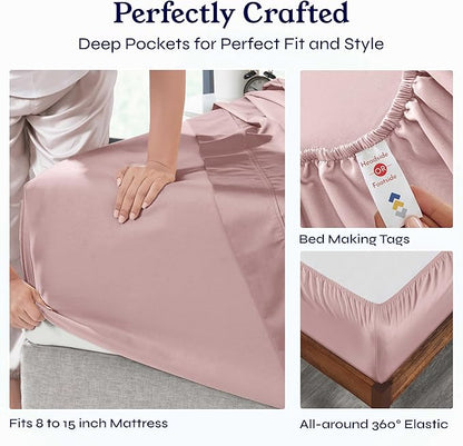 California Design Den Twin XL Bed Sheets Set - 400 Thread Count Sateen, Natural 100% Cotton Twin XL Sheet Set, Deep Pockets, All Around Elastic, Durable Bedding for Dorm Room - Mauve