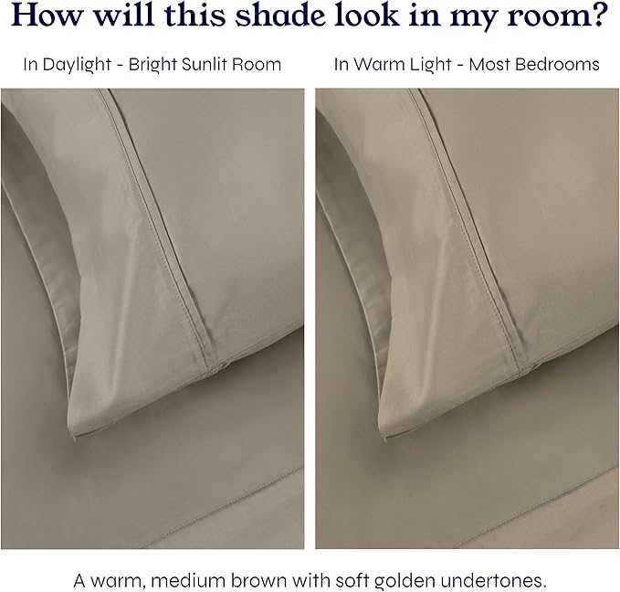 California Design Den King Bed Sheets Set - Soft 400 Thread Count Sateen, Natural 100% Cotton Sheets, Durable & Breathable Bedding with Deep Pockets - Taupe