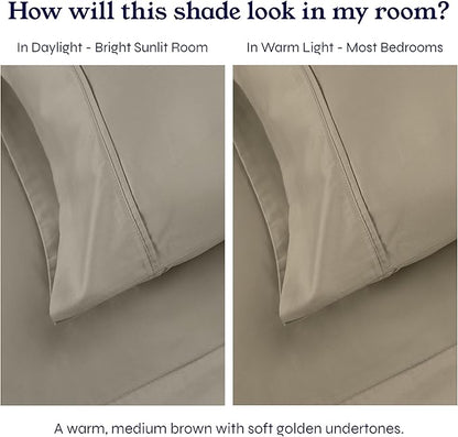 California Design Den King Bed Sheets Set - Soft 400 Thread Count Sateen, Natural 100% Cotton Sheets, Durable & Breathable Bedding with Deep Pockets - Taupe