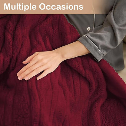 Electric Heated Blanket Throw Size 50"×60" with 6 Heating Levels & 3 Hours Auto Off, Heating Blanket Double Sided Plush Sherpa, Fast Heating, Machine Washable Red