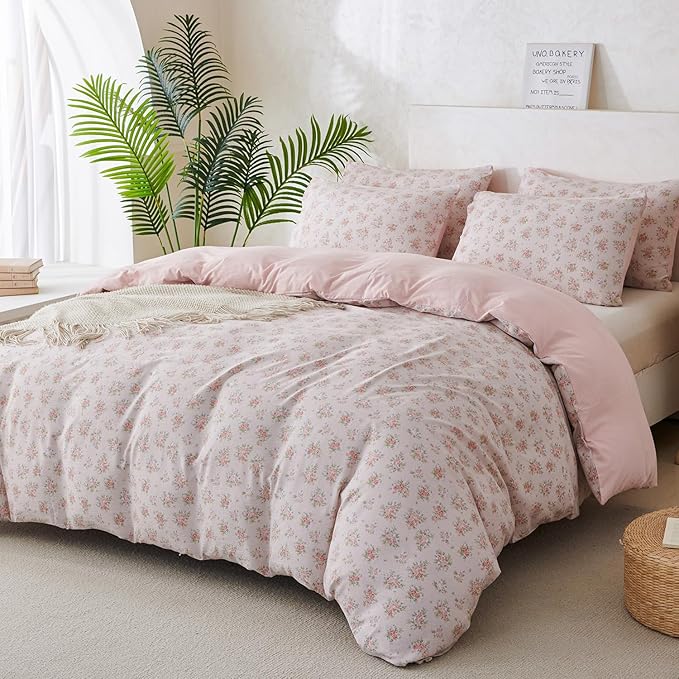 Jane yre Duvet Cover Queen Size Floral Soft Brushed Microfiber Crinkle Gauze Fabric 3 Pieces Bedding Set for All-Season Garden Duvet Cover Queen with Zipper Closure, Luxury Breathable Comfy