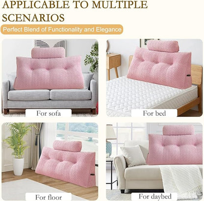 YOUR MOON Wedge Headboard Pillow Twin with 1 Pack Neck Roll Pillow, Triangular Wedge Backrest Pillows Headboard for Bed,Daybed,and Lounging, Large Bed Bolster Pillows,Pink