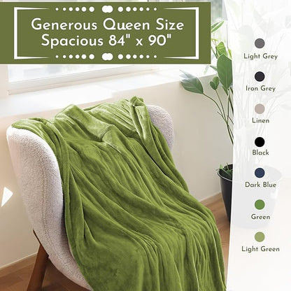Electric Heated Blanket 84"x90" Queen Size Flannel Heated Blanket, Cozy & Warm for All Night, 5 Heat Settings & 10 Hours Auto Off, Machine Washable, Light Grass Green