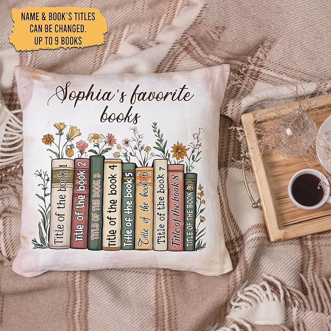 Hyturtle Personalized Book's Title Pillow (Insert Included) Gifts for Book Lovers, Reading Club Librarian Books Themed Gifts for Girls Women on Birthday, Custom Name Couch Cushion Decor Throw Pillow