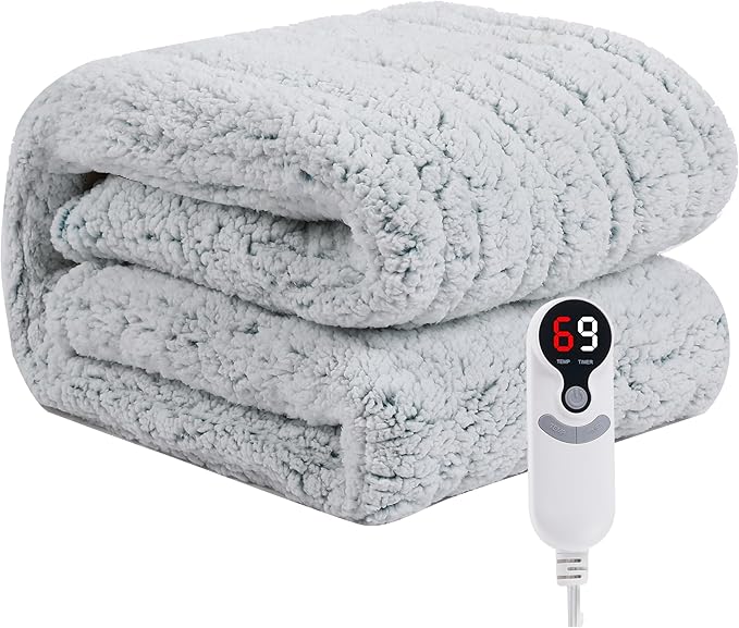 Electric Heated Blanket Full Size 72"×84" with 6 Heating Levels & 1-10Hs Auto Off, Heating Blanket Double Sided Sherpa, Fast Heating, Machine Washable for Christmas Gift - Light Gradient Blue