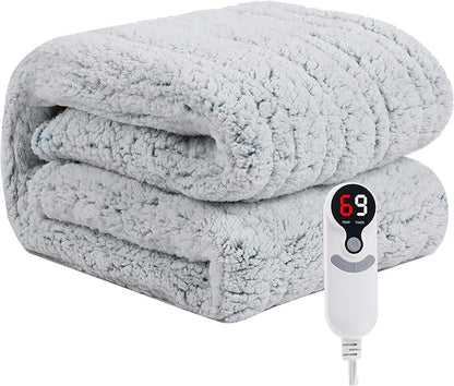 Electric Heated Blanket Full Size 72"×84" with 6 Heating Levels & 1-10Hs Auto Off, Heating Blanket Double Sided Sherpa, Fast Heating, Machine Washable for Christmas Gift - Light Gradient Blue