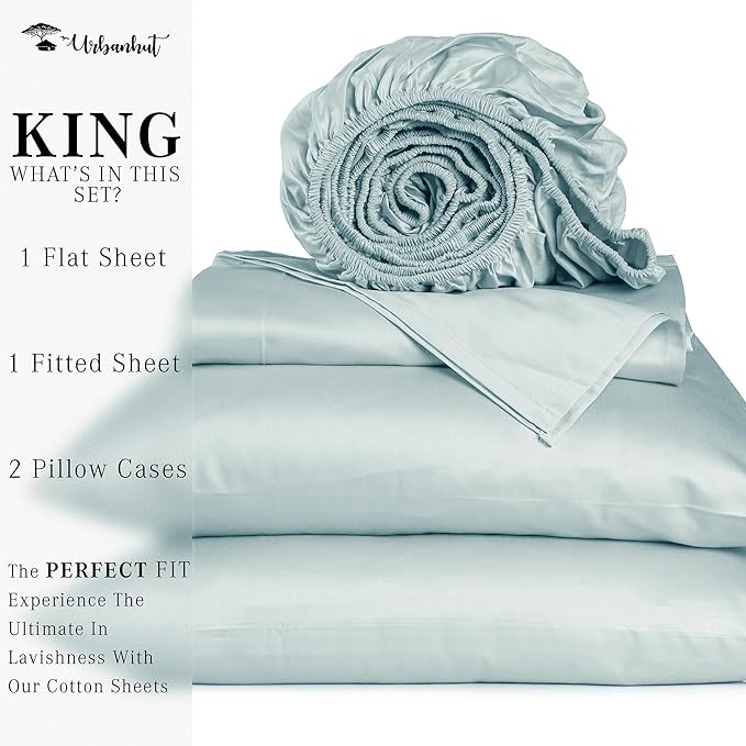 URBANHUT 1000 Thread Count King Sheet Set Egyptian Cotton, Long Staple Soft & Breathable, 4 Pc Bed Sheet Sets,Sateen Weave Luxury Hotel Sheets Fits 16" Deep Pocket - Light Blue