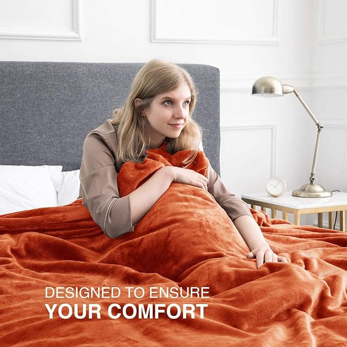 IR Imperial Rooms Fleece Blankets Queen Size 90 x 90 Inches - Super Soft Fluffy Throw Blanket for Sofa and Bed - Warm and Cozy Lightweight 400 GSM Microfiber Bed Throws Blankets (Queen, Rust)