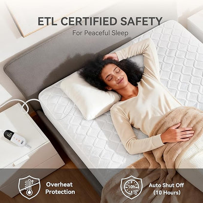 Twin Size Heated Mattress Pad – Electric Mattresses Warmer with Auto Shut-Off, Machine Washable Soft Pads, Adjustable Heat Settings for Dorm Room & Cozy Sleep
