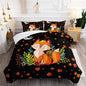Cartoon Fox Comforter Set 3-Pieces Cute Fox Bedding Set Moon Plants Leaves Printed Quilt Set for Kids Boys Girls with 2 Pillowcases Twin