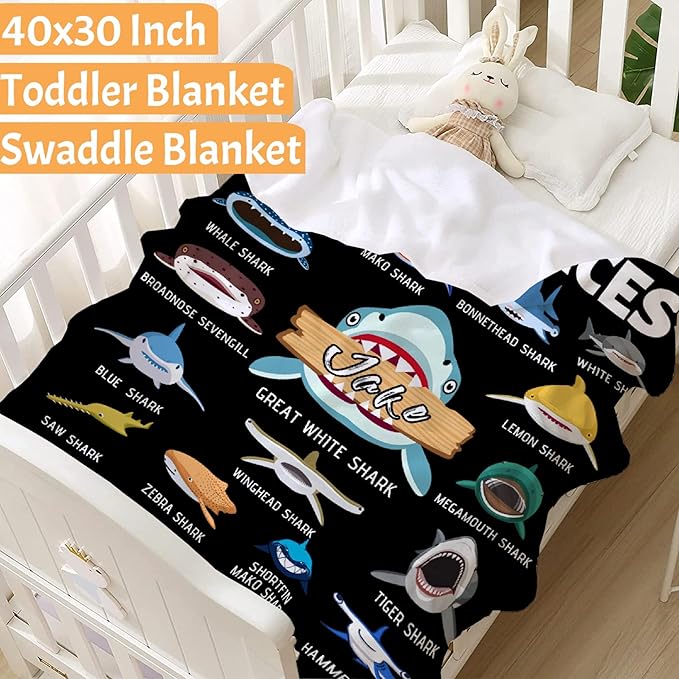 Custom Shark Faces Blankets Gifts for Birthday Son Daughter Brother Friends On Bed Sofa,Personalized Premium Flannel Blankets for Christmas Thanksgiving, All Season Use 30''x 40'' -XS