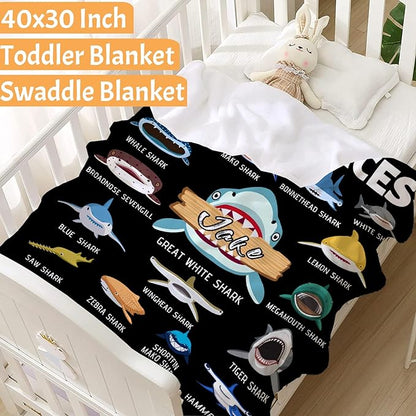 Custom Shark Faces Blankets Gifts for Birthday Son Daughter Brother Friends On Bed Sofa,Personalized Premium Flannel Blankets for Christmas Thanksgiving, All Season Use 30''x 40'' -XS