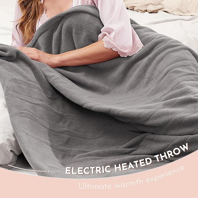 Electric Heated Blanket 84"x90" Queen Size Microplush Cover Blanket, 4 Heat Settings & 10 Hours Auto Off, Cozy & Breathable, Warm All Night, Light Grey