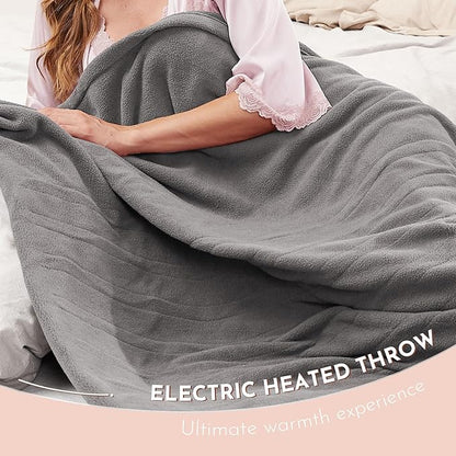 Electric Heated Blanket 84"x90" Queen Size Microplush Cover Blanket, 4 Heat Settings & 10 Hours Auto Off, Cozy & Breathable, Warm All Night, Light Grey