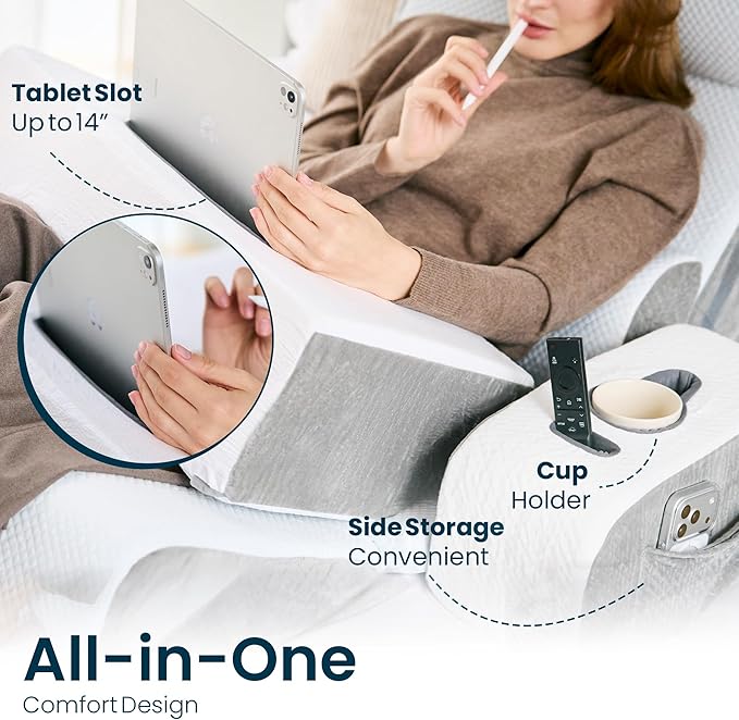 8 Piece Orthopedic Wedge Pillow Set – Adjustable Memory Foam for Sleeping, Post-Surgery Recovery, Back & Leg Pain Relief, Acid Reflux & GERD, Sit Up in Bed, Cup Holder & Tablet Slot