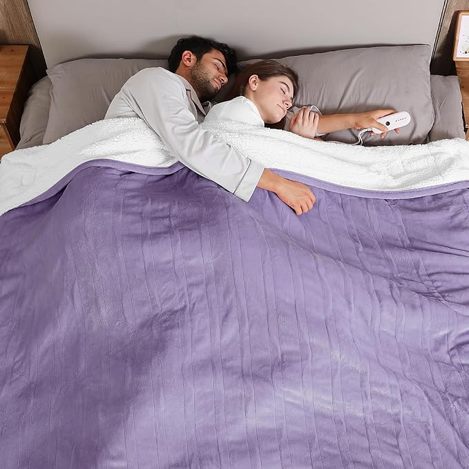 ESTINGO Electric Heating Blanket King Size, Heated Electric Blanket with 5 Heating Levels & 10 Hours Auto Off, Machine Washable Plush Heated Blanket 100" x 90", Lavender Violet