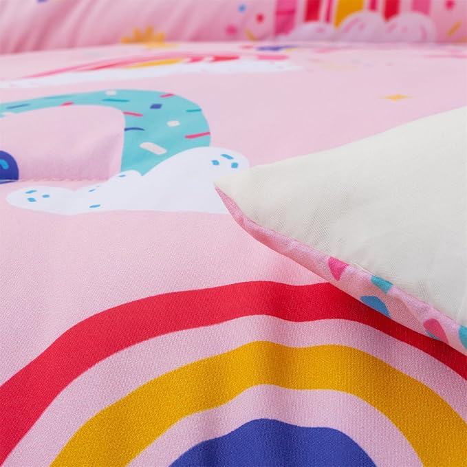 Holawakaka Boho Rainbow Full Comforter Set with Sheets, 5-Piece Bohemian Love Heart Bedding Set for Girls & Women - Super Soft Microfiber Kids Teen-Girls Full Size Pink Reversible Bed-in-a-Bag