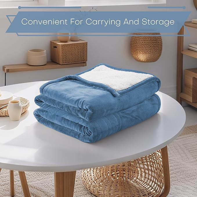 Electric Heated Blanket Twin Size 62"x84" - Microplush & Sherpa Fabric Dual-Sided, 6 Heat Settings & 1-10 Hours Auto Off , Cozy Warming Throw for Home, Office, or Bed, Machine Washable，Slate Blue