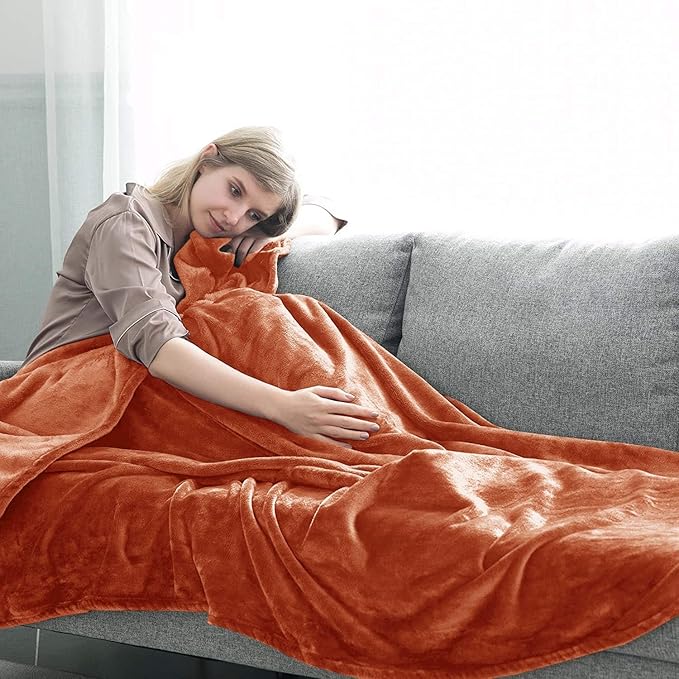 IR Imperial Rooms Fleece Blanket Twin Size 60 x 80 Inches - Super Soft Fluffy Throw Blanket for Sofa and Bed - Warm and Cozy Lightweight 400 GSM Microfiber Bed Throws Blankets (Twin, Rust)