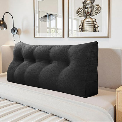 Headboard Wedge Pillow - Triangular Headboard Pillow Bed Rest Wedge Pillow for Sitting in Bed - Backrest Positioning Support Reading Pillow Daybed Pillows with Removable Cover