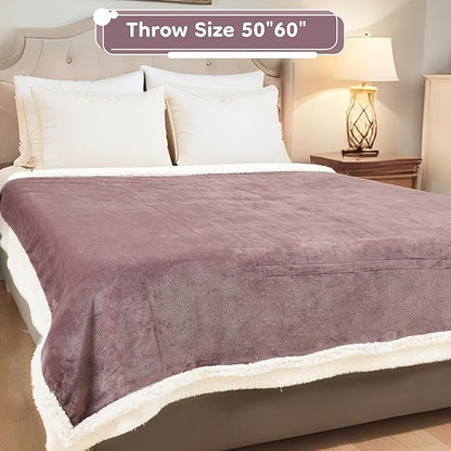 Electric Heated Blanket Throw Size - 50"x60", Soft Flannel Heating Blanket, 4 Heating Levels, 3 H Auto Shut Off, Breathable Warm and Washable for Sofa, Purple