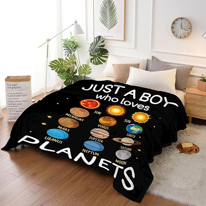 Just Boy Who Loves Planets Blanket Soft Blankets and Throws Flannel Cozy Lightweight Quilt Gift Perfect for Bed Sofa Couch-50 x40 Small for Kids