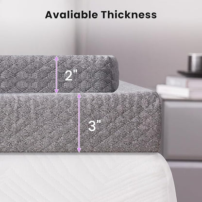 SINWEEK 2 Inch Gel Memory Foam Mattress Topper Twin Size, Ventilated High Density Pad for Back Pain, Bed Topper with Removable Soft Cover, CertiPUR-US Certified,Grey