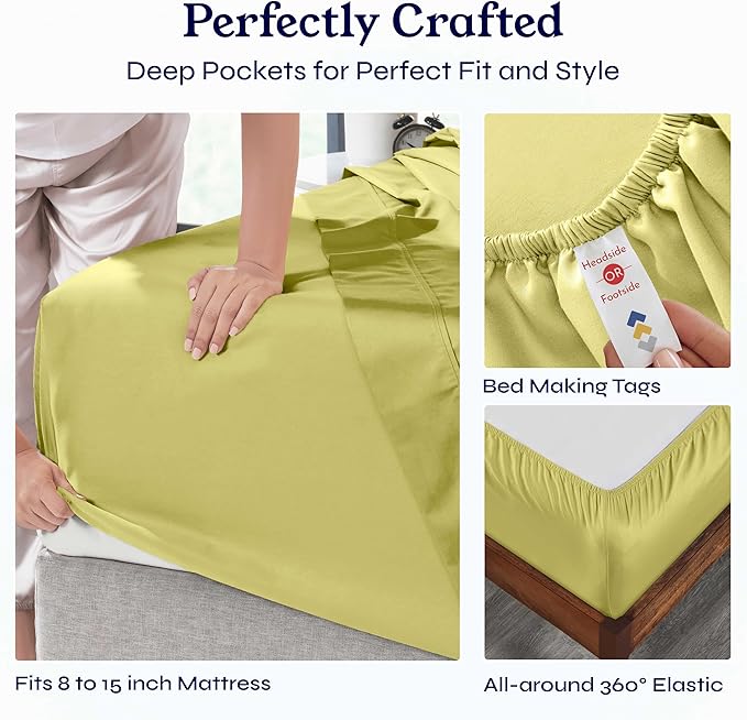 California Design Den Twin XL Sheet Sets - 400 Thread Count Sateen, 100% Cotton Sheets Twin XL, Deep Pockets, and Durable Bedding for Dorm Rooms & Adults - Celery Green