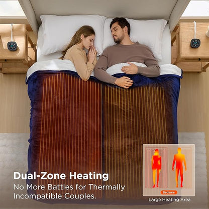 Bedsure Electric Blanket Queen Size - Dual Control Heated Blanket Queen, Fast Heating with 10 Time Settings & 10 Heat Settings, Warm Gifts for Grandma, Women, Men (84x90 inches, Navy)