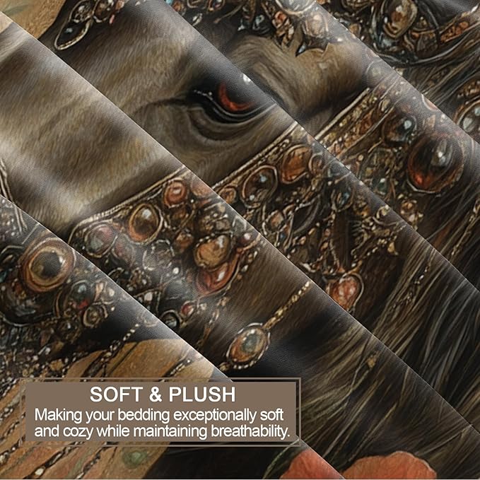 Horse Duvet Cover Twin Poppy Fields Horses Bedding Set 2 Piece for Kids Bedroom Vintage Rural Farmhouse Comforter Cover with Zipper Ties & 1 Pillowcases