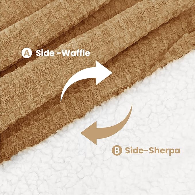 Heated Blanket Electric Blanket Queen Waffle, 84x90 Inches Dual Controllers Sherpa Fleece Fast Heating Blanket 6 Heating Levels & 10 Hours Auto Off ETL Certification, Caramel Queen