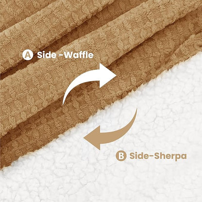 Heated Blanket Electric Blanket King Waffle, 90x100 Inches Dual Controllers Sherpa Fleece Fast Heating Blanket 6 Heating Levels & 10 Hours Auto Off ETL Certification, Caramel King