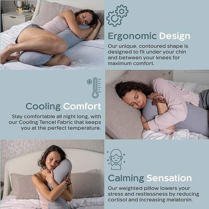 Weighted Body Pillow 6.5lbs - Weighted Pillow for Deeper Sleep (41" x 10") - Cooling Body Pillows for Adults, Full Body Pillow for Sleeping, Side Sleeper Body Pillow with Cover