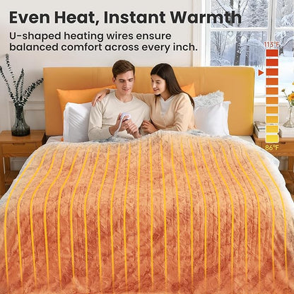 WOOMER Heated Blanket Full Size 77" x 84", Electric Blanket with 0.5-12 Hours Timer & 10 Heating Levels, ETL Certified, Marble Blue Double-Sided Faux Fur, Over-Heat Protect, Machine Washable