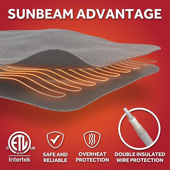 Sunbeam Electric Royal Luxe Microplush Heated Blanket, 12 Heat Settings, 12-Hour Auto Shut-Off, Fast Heating, Warm & Cozy, Machine Washable, Mushroom Color, Queen (90" x 84")