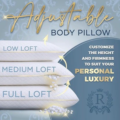 Royal Therapy Body Pillow for Adults – 20x54 Full Body Pillow for Side Sleeper, Pregnancy, Back Pain & Maternity – Memory Foam Long Bed Pillow with Cooling Bamboo Rayon Cover
