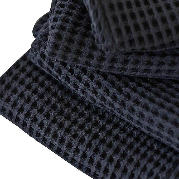 100% Turkish Cotton Waffle Blanket King Size Black - Premium Quality, Light and Airy Waffle Weave All-Season Quilt - Lux Decorative Bedspread (Black, King Size 95" x 110" Inch)