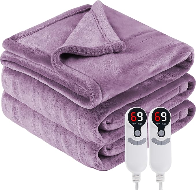 Electric Heated Blanket Queen Size 84"x90", Cozy Large Oversized, 6 Heating Levels & 1-10 Hours Auto Off, Machine Washable, Purple