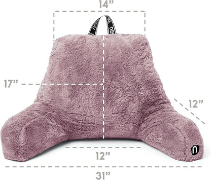 Nestl Fur Reading Pillow with Laptop Lap Desk, Stylish Back Pillow for Sitting Up, Lap Desk with Reading Pillows for Sitting in Bed Adult & Kids, Faux Fur Chair Pillow with Arms - Dusty Purple