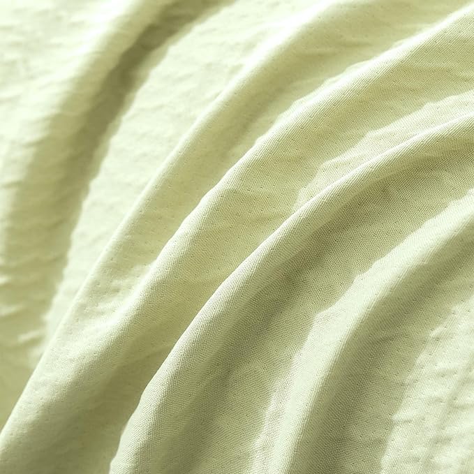 Duvet Cover Queen Set, Luxury Brushed Microfiber Double-Layer Crinkle Gauze Sage Green Duvet Cover, 3 Pieces Bedding for All-Season, Soft Breathable with Zipper Closure (No Comforter)