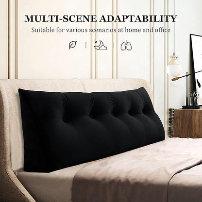 11 lbs Thickened Queen Headboard Pillow for Sitting Up in Bed, Back Support Reading Pillow with Side Pocket and Velvet Removable Cover, Triangular Large Wedge Headboard Pillow