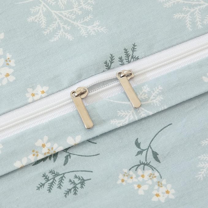 Floral Queen Duvet Cover, 100% Brushed Microfiber 3-Piece Queen Bedding Set, Blue Garden Style Floral Pattern with Zipper Closure